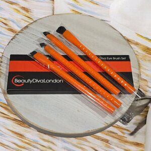 BeautyDivaLondon Eye Brush Set–Vegan, Orange Textured Handles 4-Piece